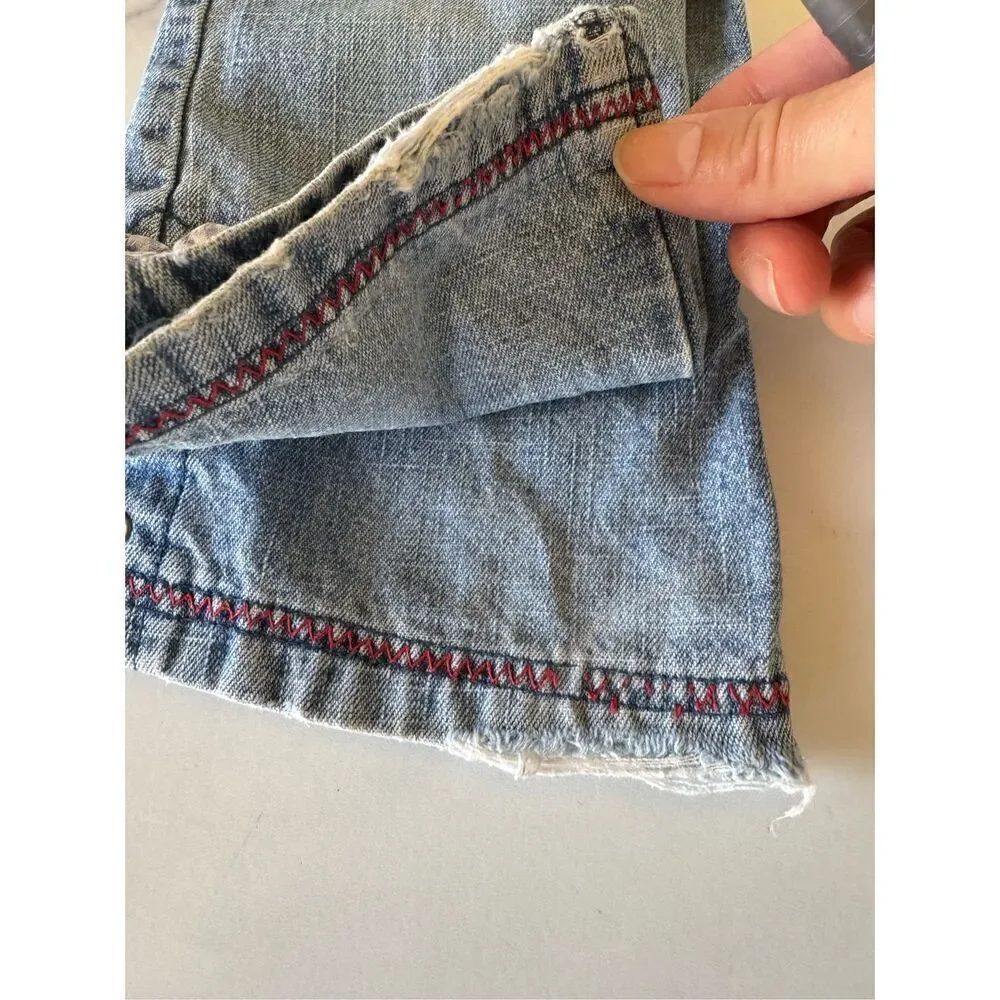 Girls toddler 2T flared light blue jean denim cross cross plaid belt y2k 100% co